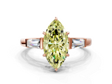 Rose gold Fancy Yellow Marquise  Cut Diamond Ring with Tapered Baguette Side Stones in Four-Prong Setting