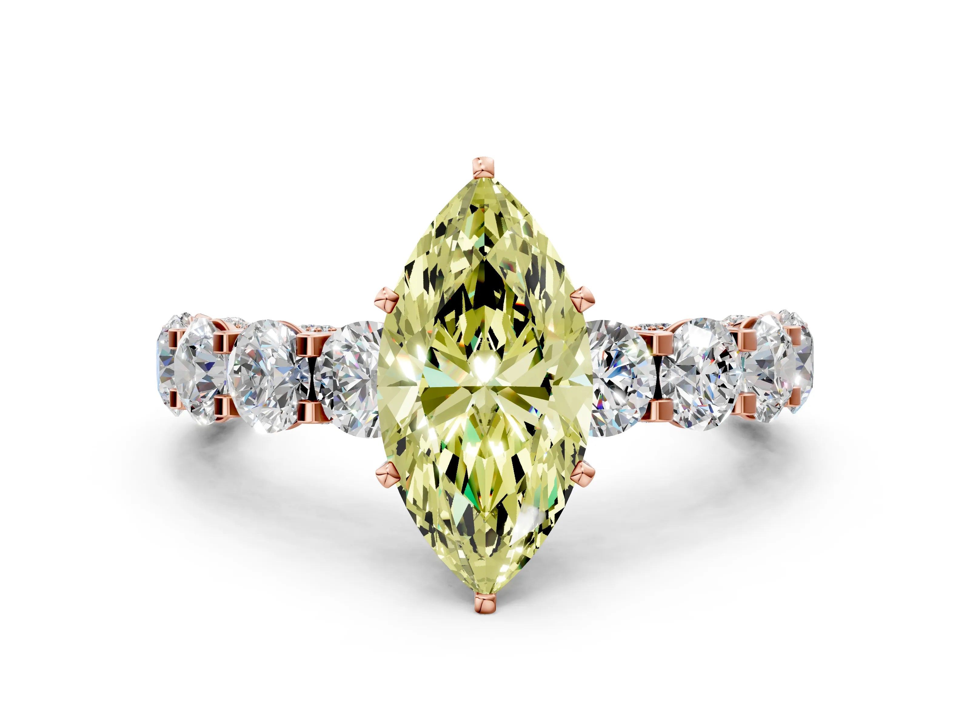 Rose gold Fancy Yellow Marquise Cut Diamond Side Stone Engagement Ring with Four-Prong Setting_24