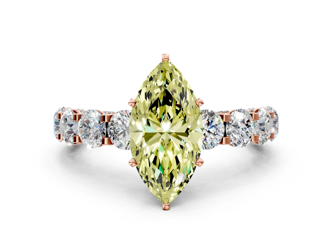 Rose gold Fancy Yellow Marquise Cut Diamond Side Stone Engagement Ring with Four-Prong Setting_24