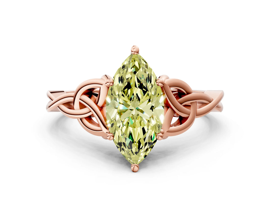 Rose gold Fancy Yellow Marquise Cut Diamond Solitaire Celtic Knot Ring with Four-Prong Setting_38