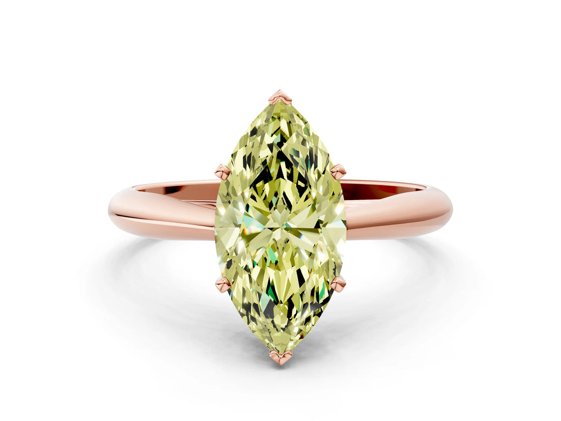 Rose gold Fancy Yellow Marquise Cut Diamond Solitaire Engagement Ring with Cathedral Setting and Four-Prong Mount_17