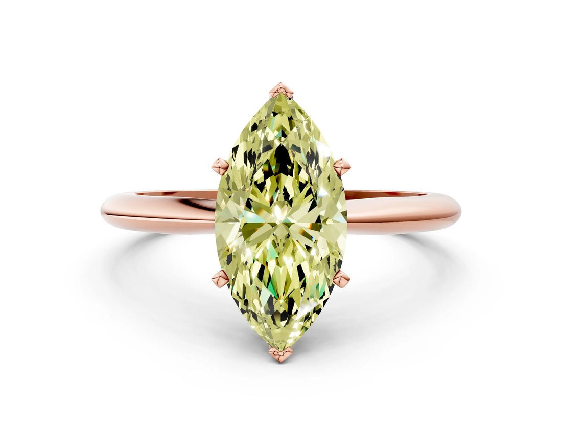 Rose gold Fancy Yellow Marquise Cut Diamond Solitaire Engagement Ring with Classic Band and Four-Prong Setting_36