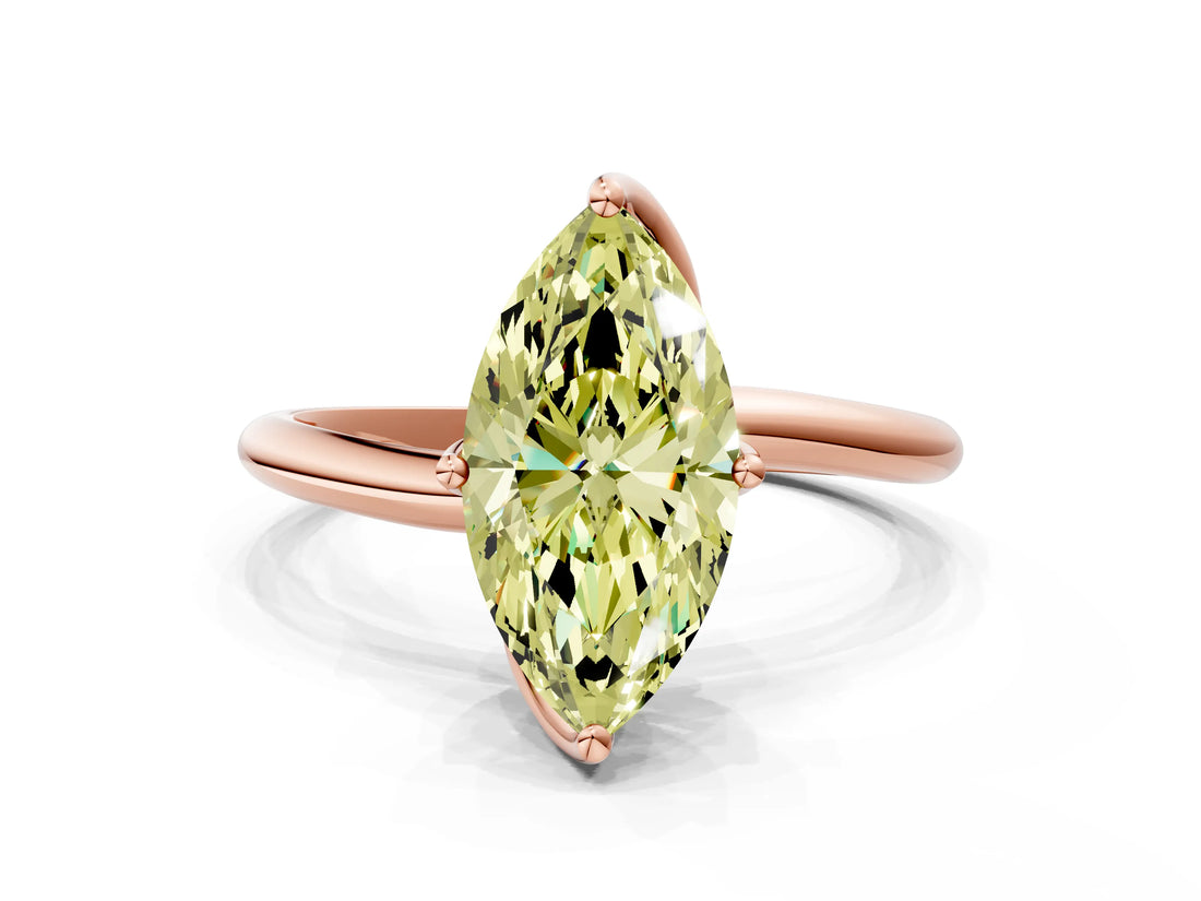 Rose gold Fancy Yellow Marquise Cut Diamond Solitaire Engagement Ring with Four-Prong Setting and Classic Band_20