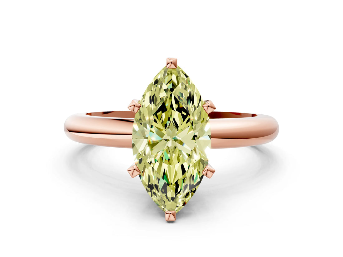 Rose gold Fancy Yellow Marquise Cut Diamond Solitaire Engagement Ring with Round Band and Four-Prong Setting_94