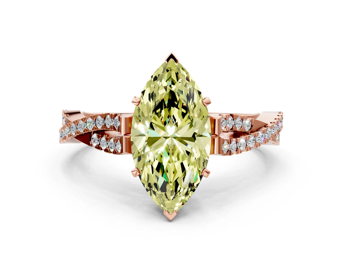 Rose gold Fancy Yellow Marquise Cut Diamond Solitaire Engagement Ring with Twisted Pavé Band and Four-Prong Setting_43