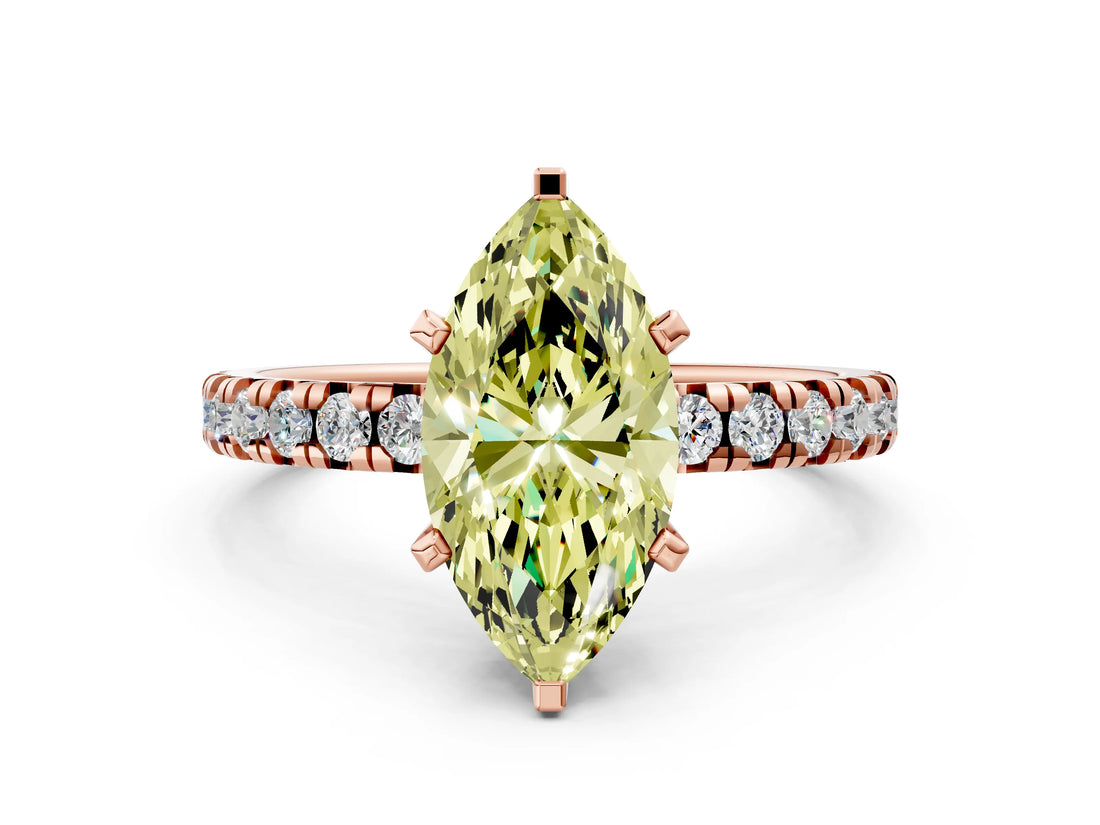 Rose gold Fancy Yellow Marquise Cut Diamond Solitaire Pavé Engagement Ring with Round Band and Prong Setting_78