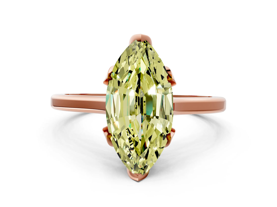 Rose gold Fancy Yellow Marquise Cut Diamond Solitaire Ring with Flower Prong Setting and Classic Band_33
