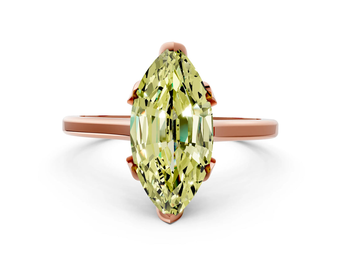 Rose gold Fancy Yellow Marquise Cut Diamond Solitaire Ring with Flower Prong Setting and Classic Band_37