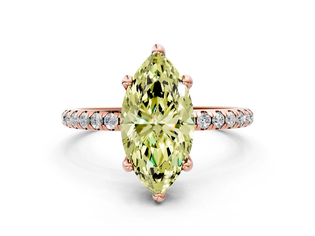 Rose gold Fancy Yellow Marquise Cut Diamond Solitaire Ring with Four-Prong Setting and Pavé Band_3