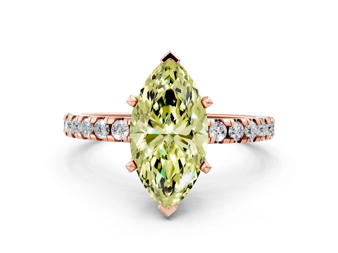 Rose gold Fancy Yellow Marquise Cut Diamond Solitaire Ring with Pavé Band and Four-Prong Setting_14