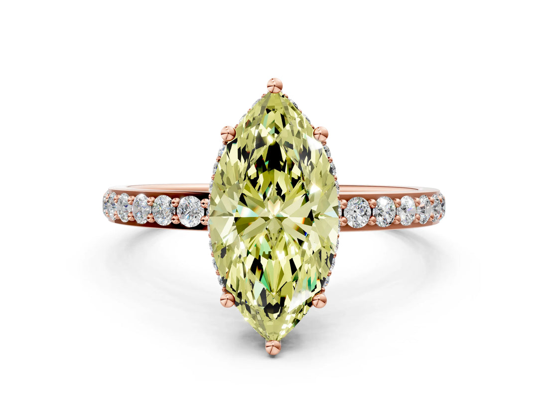 Rose gold Fancy Yellow Marquise Cut Diamond Solitaire Ring with Pavé Band and Hidden Halo_20