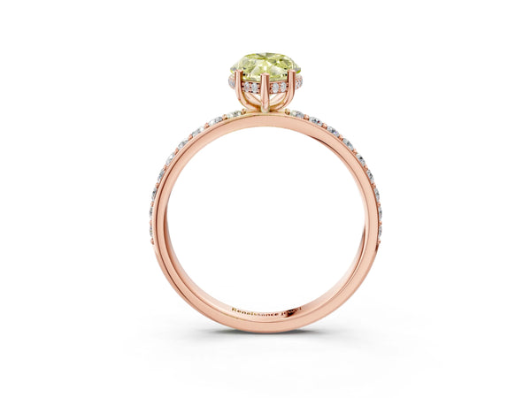 Rose gold Fancy Yellow Marquise Cut Diamond Solitaire Ring with Pavé Band and Hidden Halo