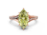 Rose gold Fancy Yellow Marquise Cut Diamond Solitaire Ring with Pavé Band and Prong Setting_12