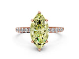 Rose gold Fancy Yellow Marquise Cut Diamond Solitaire Ring with Pave Band and Four Prong Setting_12