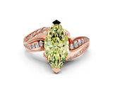 Rose gold Fancy Yellow Marquise Cut Diamond Solitaire Ring with Prong Setting and Twisted Pavé Band_12