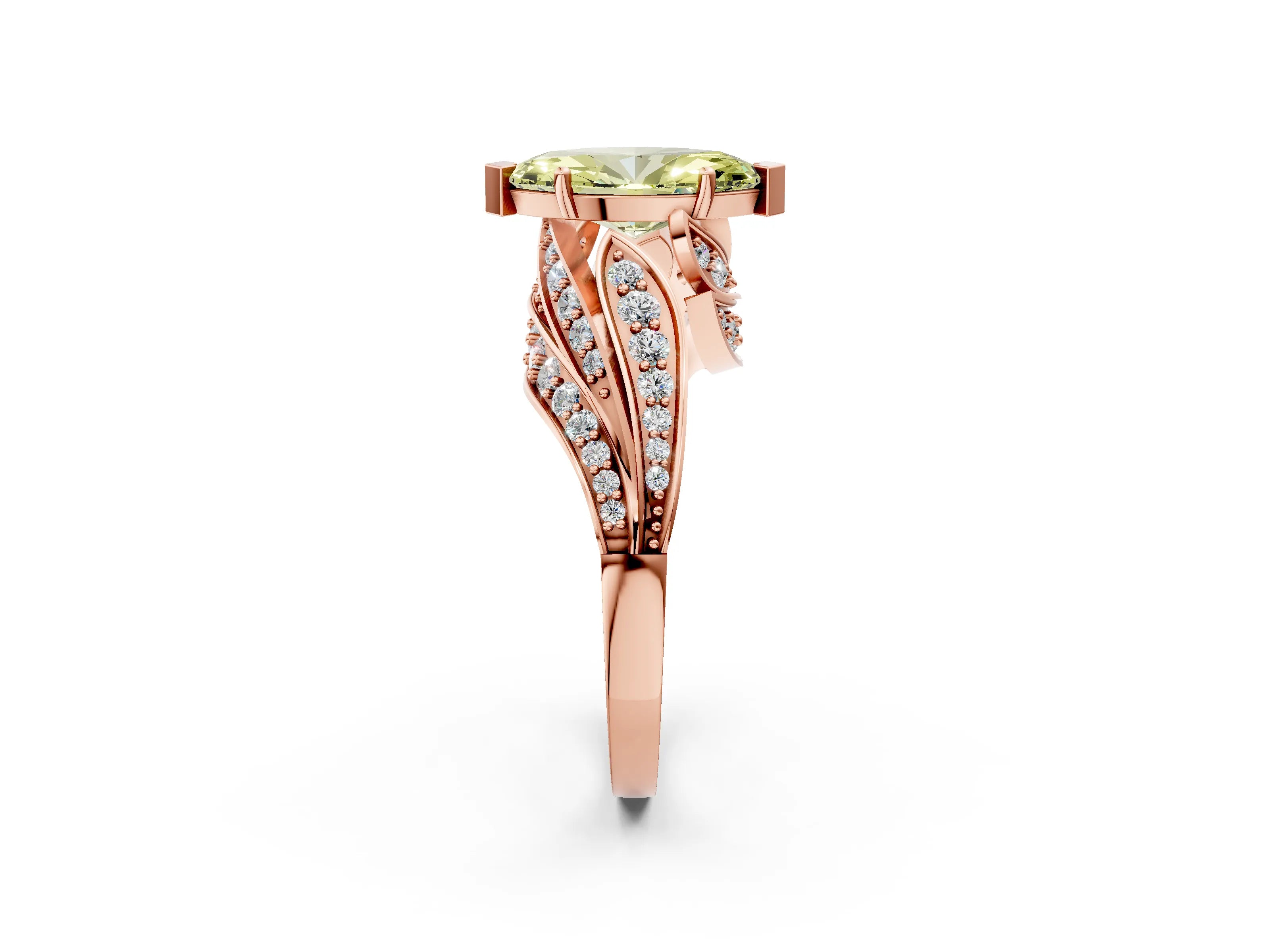 Rose gold Fancy Yellow Marquise Cut Diamond Solitaire Ring with Prong Setting and Twisted Pavé Band_14