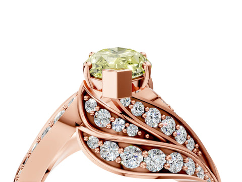 Rose gold Fancy Yellow Marquise Cut Diamond Solitaire Ring with Prong Setting and Twisted Pavé Band_4