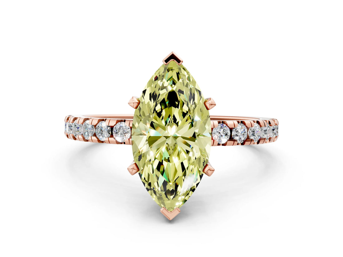 Rose gold Fancy Yellow Marquise Cut Diamond Solitaire Ring with Round  Pavé Band and Four-Prong Setting_36
