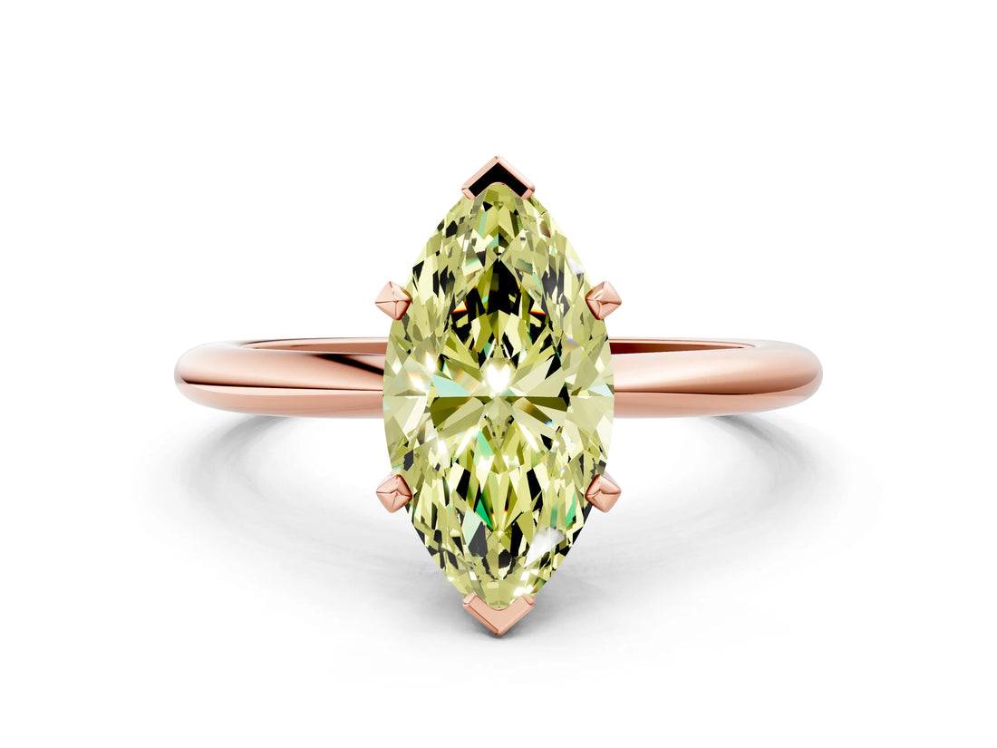 Rose gold Fancy Yellow Marquise Cut Diamond Solitaire Ring with Six-Prong Setting and Classic Band_30