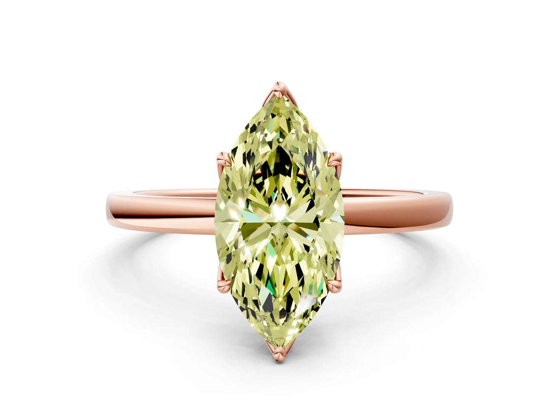 Rose gold Fancy Yellow Marquise Cut Diamond Solitaire Ring with Thin Band and Prong Setting_12