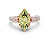 Rose gold Fancy Yellow Marquise Cut Diamond Solitaire Ring with Three-Row Pavé Band and Four-Prong Setting_17