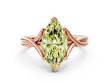 Rose gold Fancy Yellow Marquise Cut Diamond Solitaire Twist Band Prong Setting Ring_66