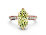 Rose gold Fancy Yellow Marquise  Cut Diamond Solitaire with Pave Band and Four-Prong Setting 2