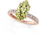 Rose gold Fancy Yellow Marquise  Cut Diamond Solitaire with Pave Band and Four-Prong Setting 3
