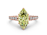 Rose gold Fancy Yellow Marquise  Cut Diamond Solitaire with Pave Band and Four-Prong Setting