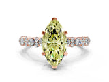 Rose gold Fancy Yellow Marquise Cut Diamond Solitaire with Side Stones, Pave Band, Four-Prong Setting_29