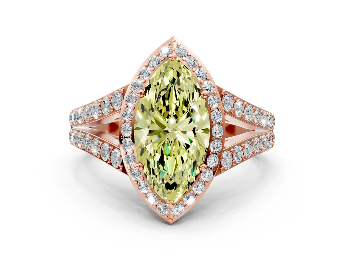 Rose gold Fancy Yellow Marquise Cut Diamond Split Shank Halo Ring with Four-Prong Setting_18
