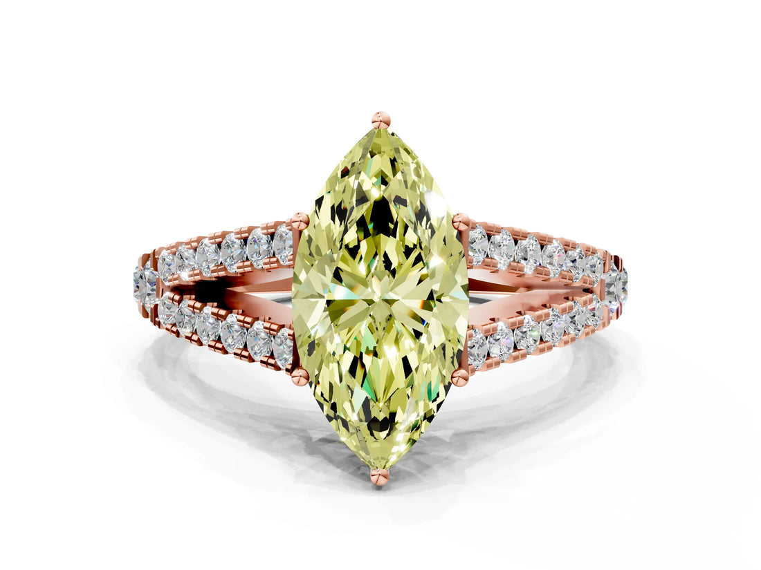 Rose gold Fancy Yellow Marquise Cut Diamond Split Shank Pavé Engagement Ring with Four-Prong Setting_17