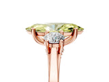 Rose gold Fancy Yellow Marquise Cut Diamond Three-Stone Engagement Ring with Prong Setting and Pavé Band_5