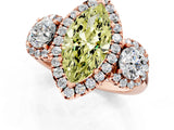 Rose gold Fancy Yellow Marquise Cut Diamond Three-Stone Halo Ring with Prong Setting and Pavé Accents_1