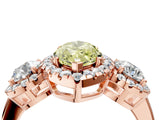 Rose gold Fancy Yellow Marquise Cut Diamond Three-Stone Halo Ring with Prong Setting and Pavé Accents_4