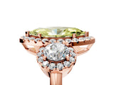 Rose gold Fancy Yellow Marquise Cut Diamond Three-Stone Halo Ring with Prong Setting and Pavé Accents_5