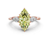Rose gold Fancy Yellow Marquise Cut Diamond Three-Stone Ring with Pear Side Stones and Four-Prong Setting_58
