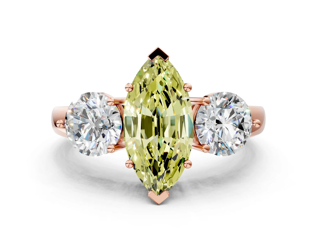 Rose gold Fancy Yellow Marquise Cut Diamond Three-Stone Ring with Prong Setting and Classic Band_35