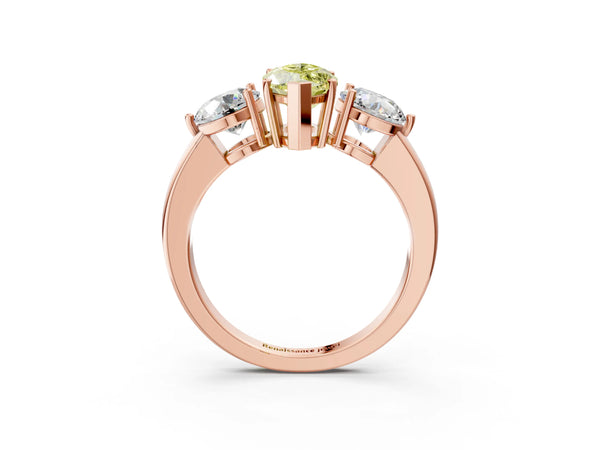 Rose gold Fancy Yellow Marquise Cut Diamond Three-Stone Ring with Prong Setting and Classic Band