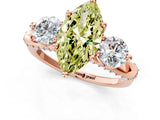 Rose gold Fancy Yellow Marquise Cut Diamond Three-Stone Ring with Prong Setting and Pavé Band_1