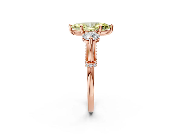 Rose Gold Marquise Curved Pave Three Stone Engagement Ring Setting for Fancy Yellow Center