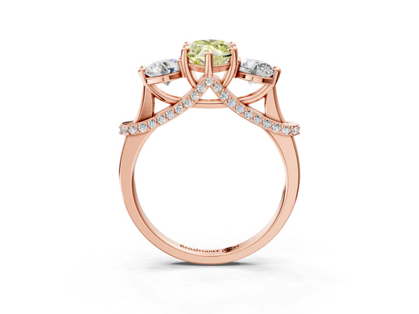 Rose Gold Marquise Curved Pave Three Stone Engagement Ring Setting for Fancy Yellow Center