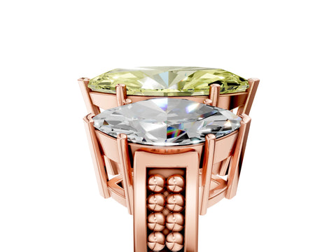 Rose gold Fancy Yellow Marquise Cut Diamond Three-Stone Ring with Prong Setting and Textured Band_5