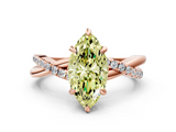 Rose gold Fancy Yellow Marquise  Cut Diamond Twist Band Solitaire with Prong Setting