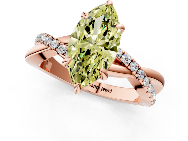 Rose gold Fancy Yellow Marquise  Cut Diamond Twist Band Solitaire with Prong Setting