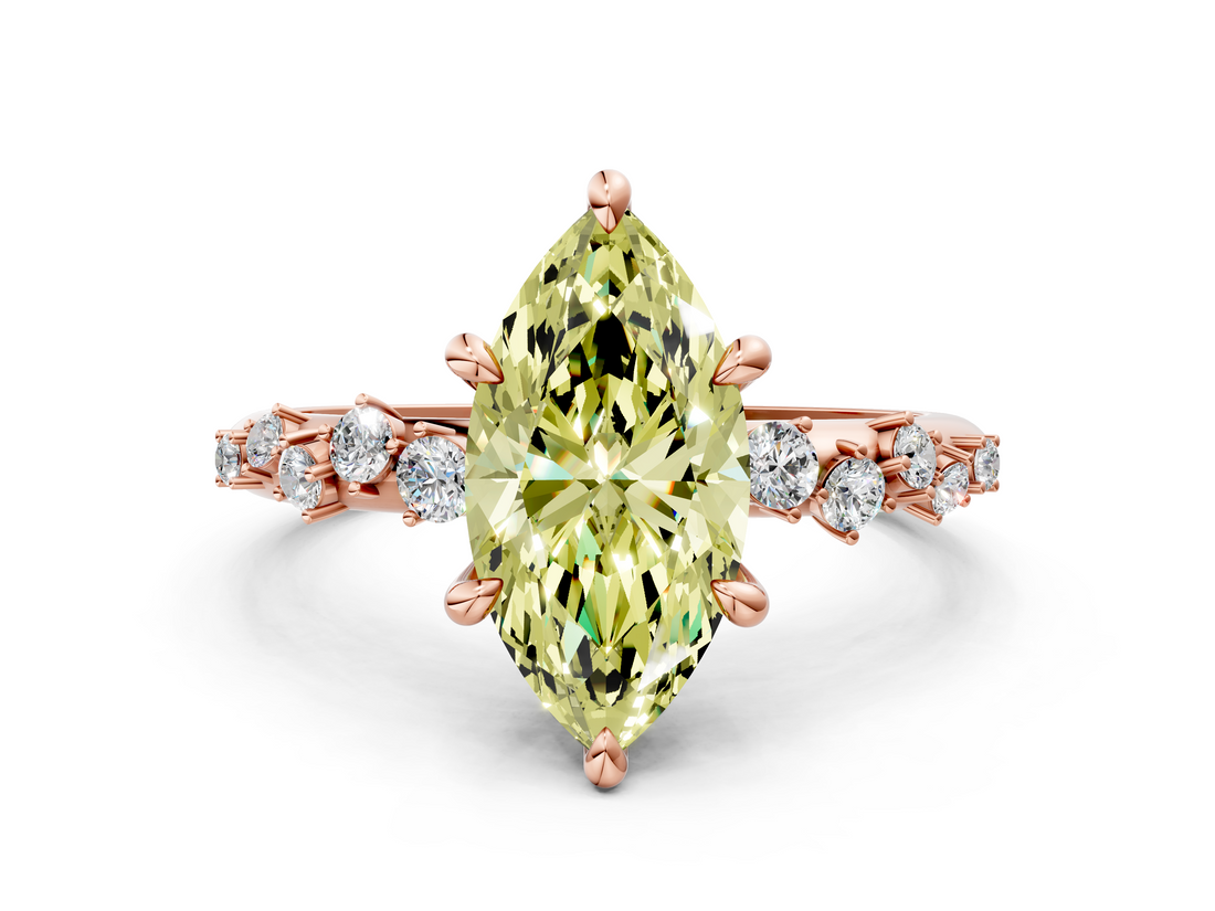 Rose gold Fancy Yellow Marquise  Cut Diamond Vine Band with Four-Prong Setting