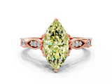Rose gold Fancy Yellow Marquise  Cut Diamond with Milgrain Marquise and Bezel Accents on a Solitaire Band with Prong Setting