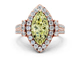 Rose gold Fancy Yellow Marquise  Cut Double Halo Diamond Engagement Ring with Pave Band and Four-Prong Setting 1