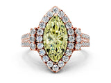 Rose gold Fancy Yellow Marquise  Cut Double Halo Diamond Engagement Ring with Pave Band and Four-Prong Setting