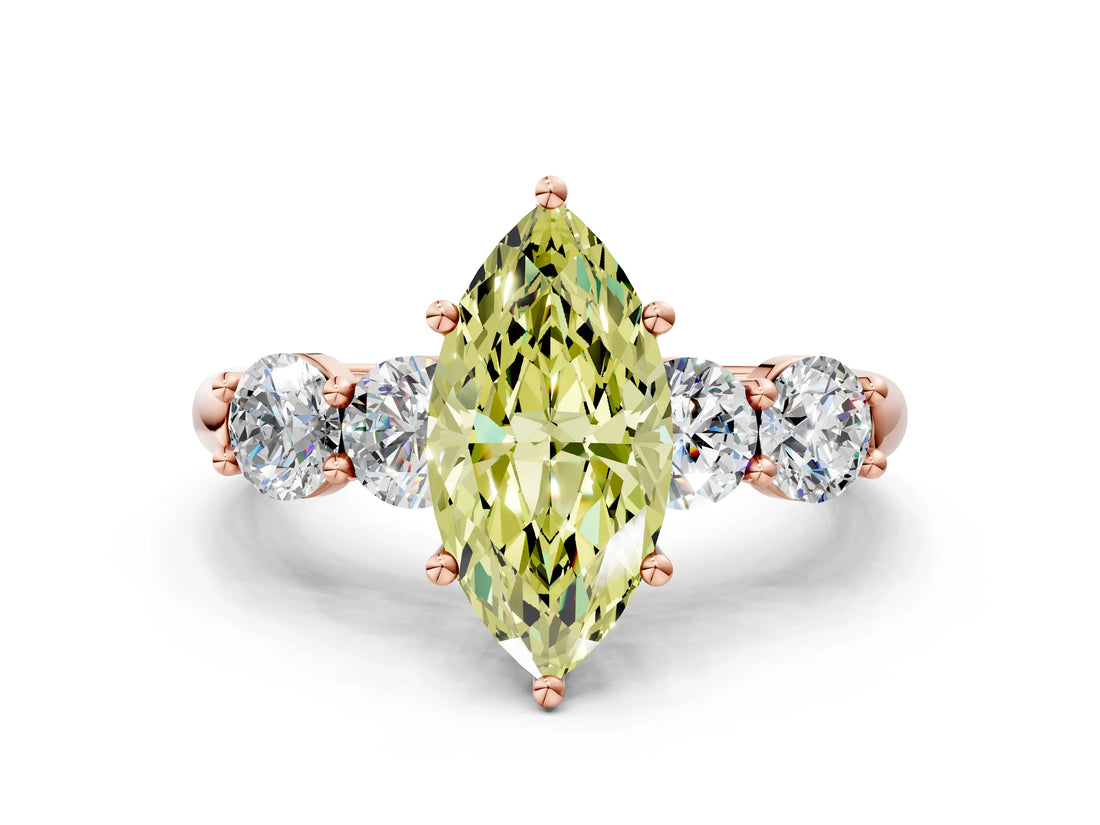 Rose gold Fancy Yellow Marquise  Cut Five-Stone Prong Set Diamond Ring with Classic Band_29